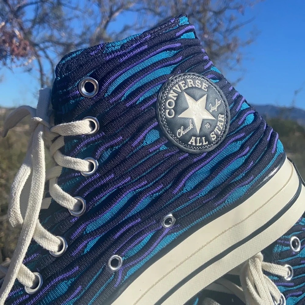 New Chuck 70 Blue Knit Converse Hi Top Sneakers - Picture 14 of 16